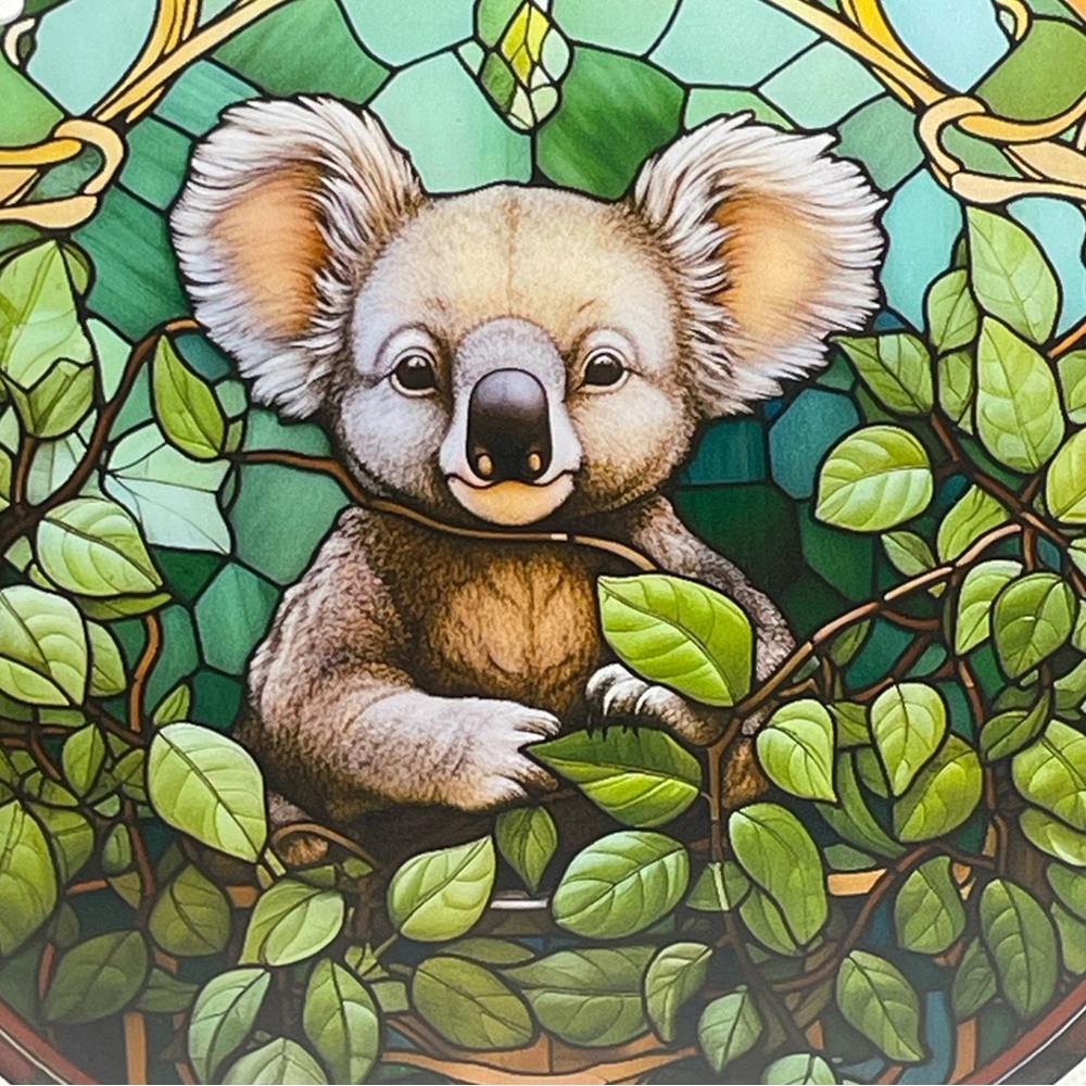 Suncatcher Acrylic Koala Bear Wildlife Animal Faux Stained Glass 6” Home Decor